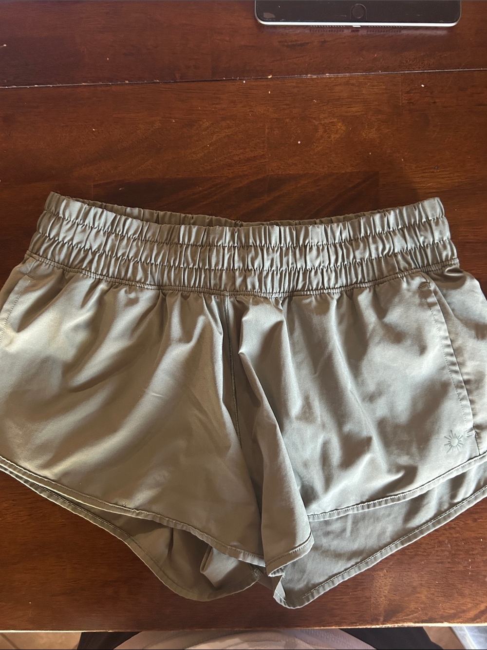 Women’s Olive Athletic Running Shorts with Gathered Elastic Waist